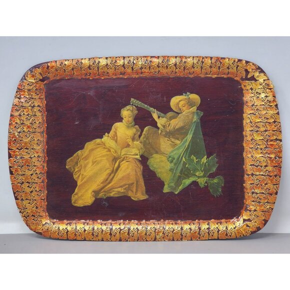 Vintage Francois‎ Boucher "Le Teton De Musique" Decorative Wooden Tray - Picture 1 of 8